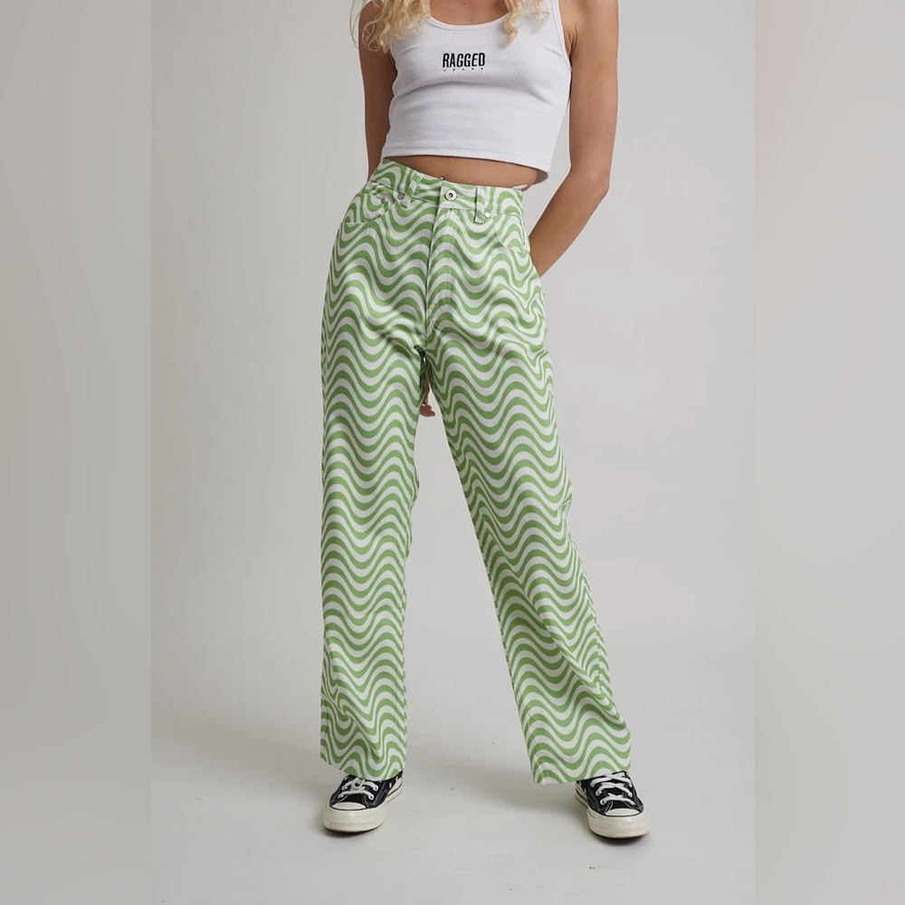 The Ragged Priest Wave Jean in White & Lime